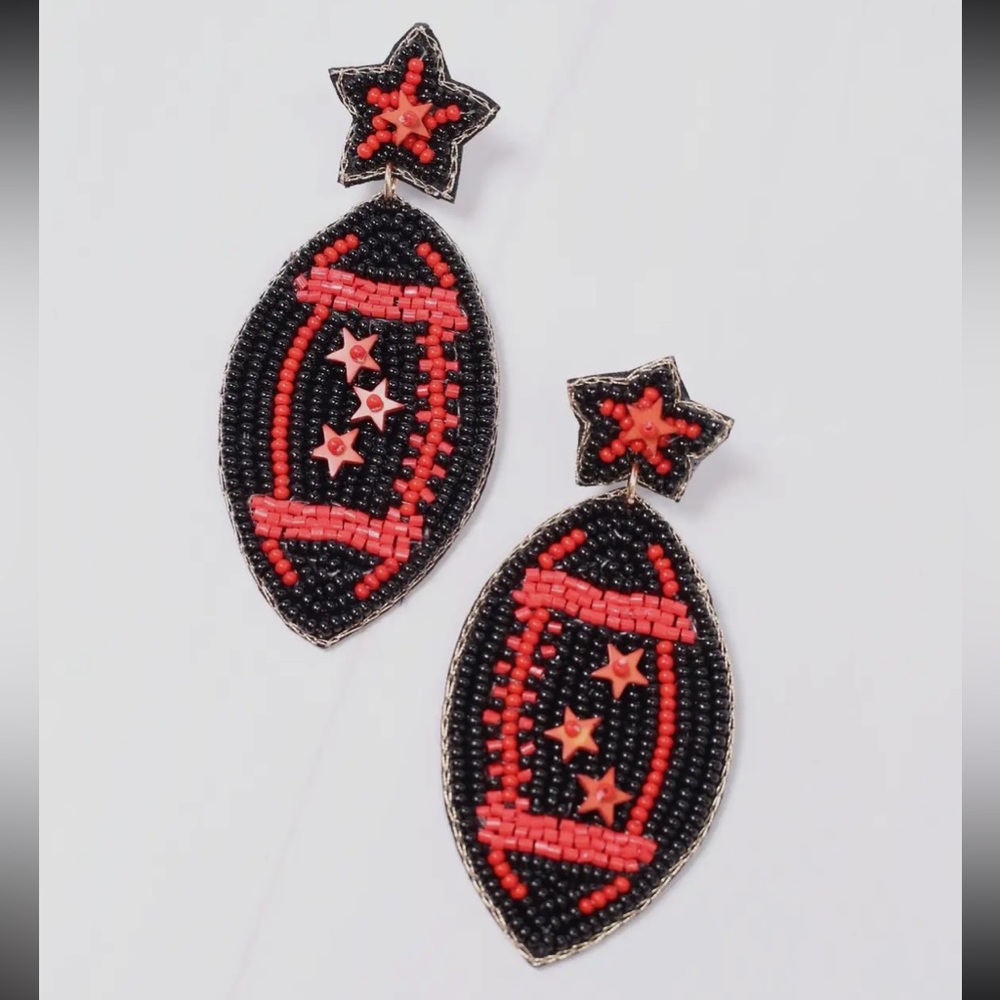 Snap the Ball Earrings Red & Black Football